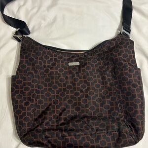 Baggallini Brown & Black Geometric Nylon Hobo Shoulder Bag w/ Pouch